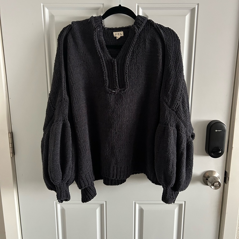 POL Women's Black V-Neck Hoodie Sweater